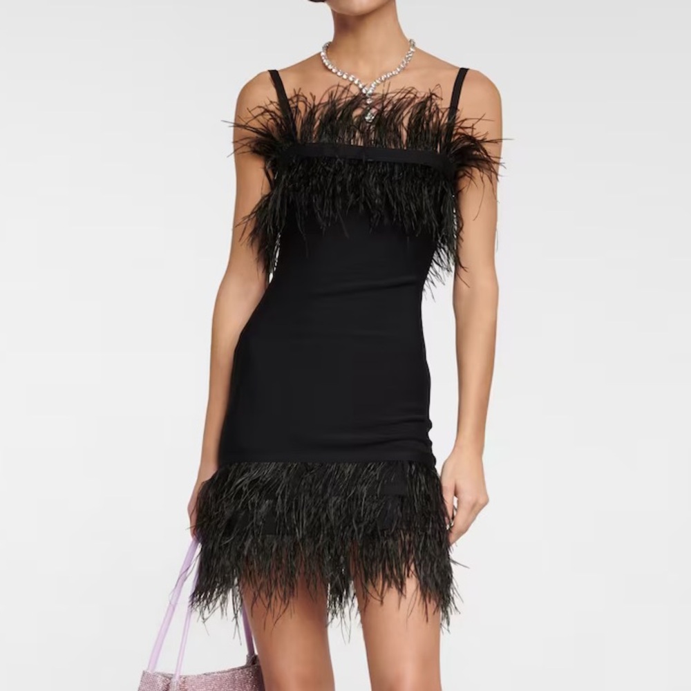 STAUD Etta feather-trimmed knit minidress